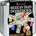 Queensell Mexican Train Dominoes Set with Wooden Hub, Domino Tile Board Games - Double 12 Dominos Set for Family Game Night for Adults and Kids Ages 8 and up (Double 12)
