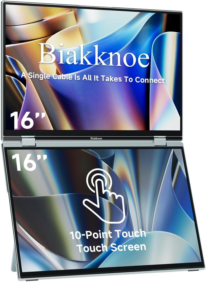 U16 Pro 16" Dual Portable Monitor Touchscreen, 1200P FHD Laptop Screen Extender with USB-A&C/HDMI, Foldable Travel Monitor for Laptop/Mac/PC/Windows, Single-Cable Dual Display, VESA Mountable