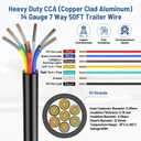 7 Way Trailer Wire Heavy Duty 14 Gauge 7 Pin Trailer Wiring Harness Kit with Color-Coded PVC Jacket Flexible 7 Conductor Insulated Cable for RV, Camper, Truck, Boat, Utility Trailers (50 Feet)
