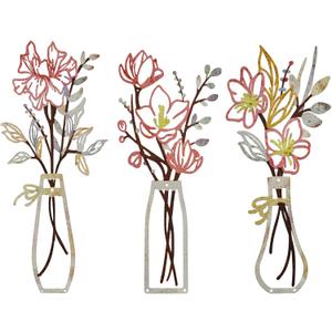 MIRATE Metal Flower Wall Art - 3Pcs Minimalist Metal Flowers Wall Decor, Rural Home Decor for Living Area, Bathroom, Master Bedroom, and Dining Room - Minimalist Home Wall Decor Gift(Beige Pink)