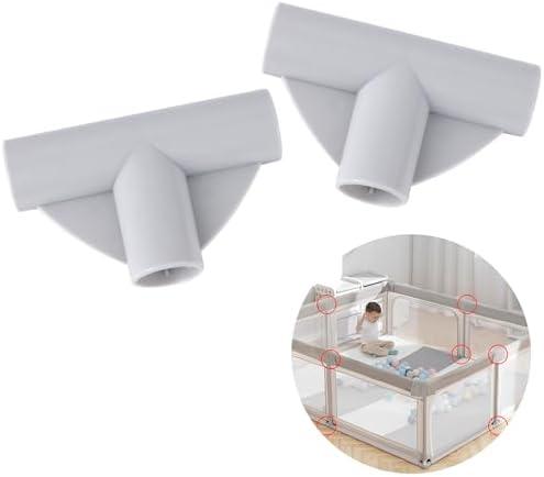 Wiojtry Baby Playpen Parts T-Shaped Joint, Baby Playpen Accessories for Baby Play Yard Baby, Playpen Replacement Connectors, (2 Pcs/Diameter2.5cm), gray