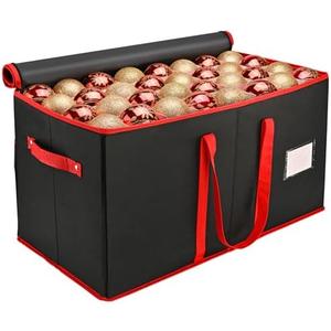 Christmas Ornament Storage Box, Mrrihand Xmas Decoration Organizer with Adjustable Dividers - Storage Container Keeps 128 Holiday Ornaments 3-Inch, Dual Zipper Closure, 600D Tear-Proof Material(Black)