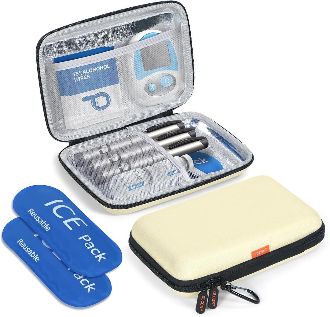 Diabetic Supplier Travel Case Bag - Hard Shell Carrying Case for Blood Glucose Monitor, Blood Sugar Monitor, Diabetes Testing Kit, Test Strips, Lancing Device, Insulin Pens, Syringes, EpiPens, Inhaler