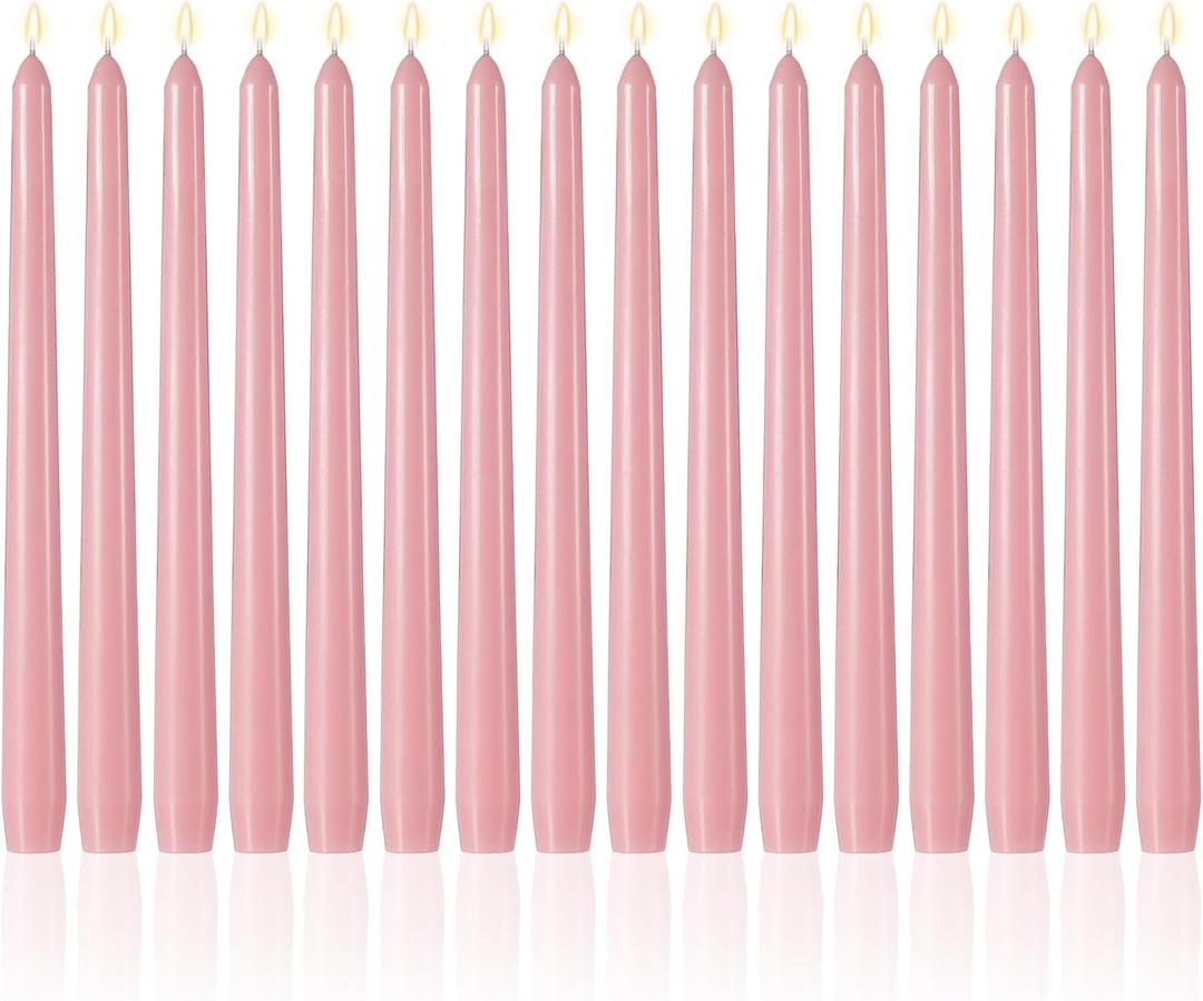 MTLEE 16 Pcs 10 Inch Long Tapered Candle Stick Bulk Smokeless Unscented Burning Candlestick Paraffin Wax with Cotton Wick for Halloween Christmas Thanksgiving Wedding Party Church(Morandi Pink)
