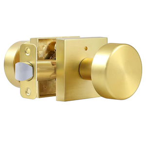 coolnews Gold Door Knobs Interior, Privacy Door Knob with Lock, Heavy Duty Square Modern Door Handle for Bedroom Bathroom, Satin Brass