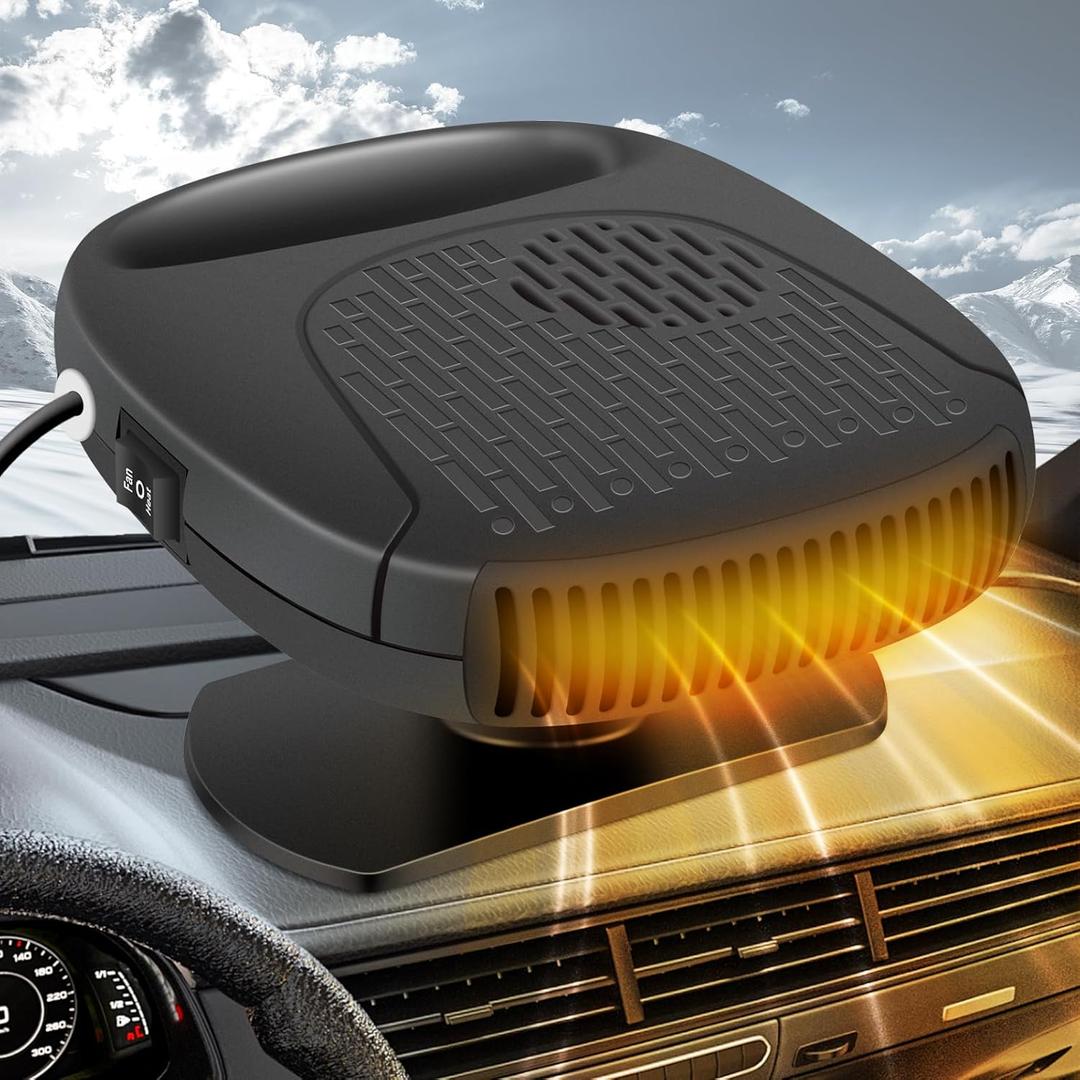 12V Portable Car Heater & Fan, All Season Defogger Defroster Fan 2 Modes in 1 with 360 Rotation, Cigarette Lighter Plug Design, Built - in Safety Fuse, Universal for Cars Trucks Vehicles, Color Black
