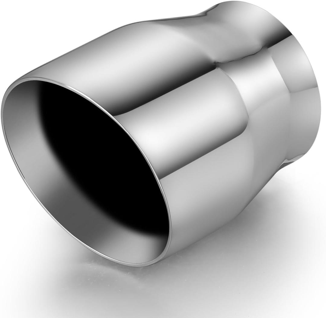 Exhaust Tip 3" Inlet 4" Outlet 5" Long, High Performance Stainless Steel, Rustproof Polished Finish, Double Wall Design, Weld-On Diesel Tail Pipe, Universal for Car Truck