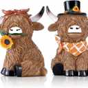 2 Pack Highland Cow Figurines Sunflower Highland Cow Gnomes Statues Decoration for Home Farmhouse Tabletop Centerpieces Calf Lovers Gifts for Garden Tiered Tray Home Decor