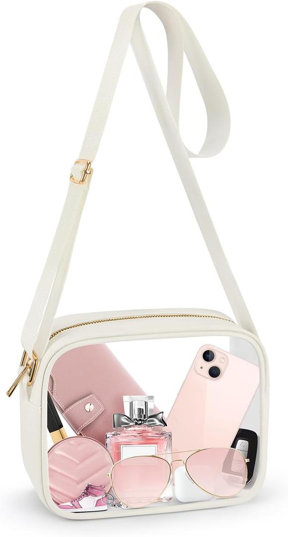 KETIEE Clear Bag Stadium Approved, Clear Crossbody Bag Transparent Purse for Women See Through Handbag with Adjustable Strap for Concerts Sports Festivals (Beige)