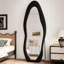 Full Length Mirror, 63"x24" Full Body Mirrors, Flannel Floor Mirrors with Stand, Irregular Wavy Mirror Hanging or Leaning Against Wall for Bedroom Living Room, Black