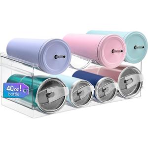 Homecor Water Bottle Organizer, Large Compartment Stackable Kitchen Pantry Organization and Storage Rack, Plastic Water Bottle Holder for Kitchen Cabinet Organizer and Storage (8-Bottle), Clear 