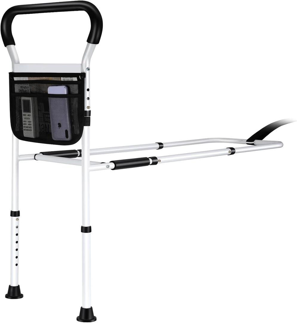 Bed Rails for Elderly Adults Safety - Adjustable Bed Assist Rail with Support Legs, Non-Slip Ergonomic Handle Bar Bed Guard Rails with Storage Bag - Fit King Queen Full Twin Beds
