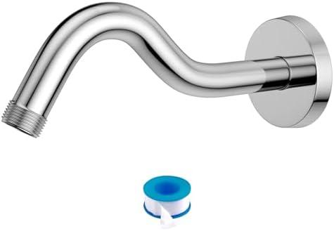Lordear 8 Inch Chrome Curved Shower Arm Extension With Flange, T304 Stainless Steel Pipe for Rain Shower Heads