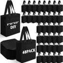 Sanwuta 48 Pack Mini Canvas Tote Bag 8'' x 4'' x 10'' Small Sublimation Blank Canvas Bags Reusable Tote for Christmas Crafts DIY Party Gifts (Black)