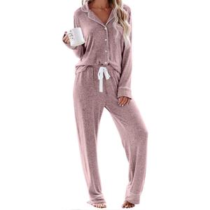 Aamikast Women's Pajama Sets Long Sleeve Button Down Sleepwear Nightwear Soft Pjs Lounge Sets (XL)