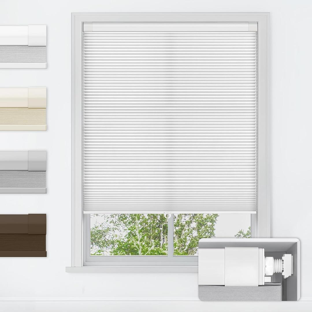 LazBlinds No Tools No Drill Cordless Cellular Shades, Light Filtering Honeycomb Shades for Home, Thermal Insulation Blinds for Windows, 30" W x 64" H, White