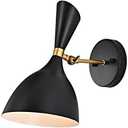 Warehouse of Tiffany WM173/1BL Peri Matte Black & Gold 1-Light Metal Cone Shade Wall Sconce, Black, 7.3 x 7.3 x 12