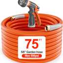 Garden Hose 75 ft x 5/8", Heavy Duty Water Hose, Flexible 75 foot garden Hose, Lightweight water Hose with Swivel Handle,3/4" Male to Female Fittings, Burst 600 PSI