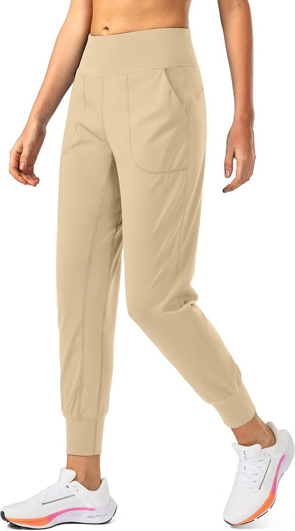 Soothfeel Women's Joggers with Zipper Pockets Petite/Regular/Tall High Waisted Athletic Workout Yoga Pants Joggers for Women (Medium, Khaki)