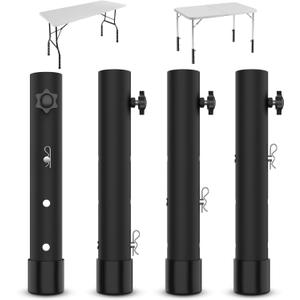 Table Leg Extenders 3 Levels Height Adjustable Folding Table Leg Risers Extensions Portable Fit Straight/Bent Legs to Raise Table to Relieve Back Pain, No Tools Easy Installation (4 Pack Black)