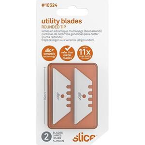 Slice 10524 Ceramic Utility Blades (Rounded-Tip), Finger-Friendly, Safe to Touch, Strong, Durable, Last 11 Times Longer Than Metal, Multiple Tool Compatibility (2Blades)