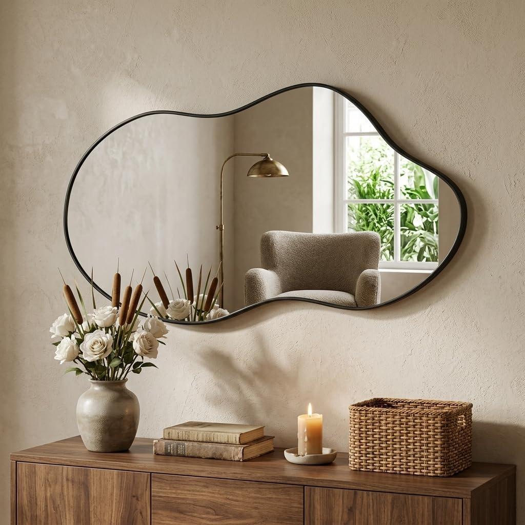 Irregular Wall Mirror 2036 Inch Wall Mirrors Decorative Black Modern Asymmetrical Abstract Mirror for Bathroom Bedroom Living Room Entryway Hallway