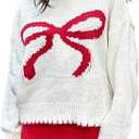 MakeMeChic Women's Bow Crewneck Sweater Long Sleeve Knitted Winter Cute Pullovers, Size Medium