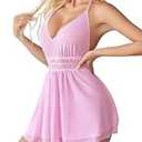 Avidlove Lace Babydoll Chemise Sexy Halter Lingerie Sheer Mesh Nightgown Boudoir Nighty Backless Pink XX-Large