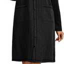 LYANER Women's Collar V Neck Long Sleeve Ribbed Knit Button Down Sleep Nightgown with Pockets (Black)