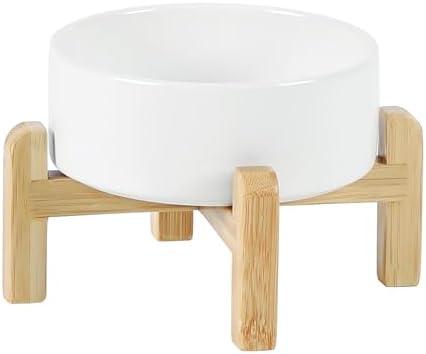 Havniva Ceramic Adjustable Raised Dog and Cat Bowl Set, 2 Heights Elevated Stand, Food and Water Bowl for Toy Breed Dogs, Cats, Kitty, Weighted Dog Dishes, Pet Bowls(5.1'',13.5OZ, White)