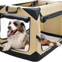 Pettycare 36 Inch Collapsible Dog Crate for Large Dogs, 4-Door Foldable Soft Dog Kennel with Chew Proof Mesh Windows, Indoor & Outdoor Travel Dog Crate, Beige