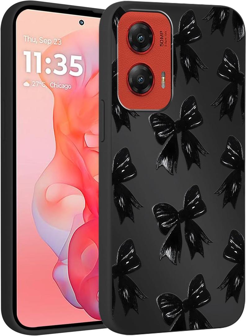 Cute Bow Phone Case for Motorola Moto G Stylus 5G 2024 6.7", Aesthetic Coquette Black Ribbon Bowknot Pattern Print Design Case Soft Slim Shockproof TPU Protective Funda Cover for Women Girls