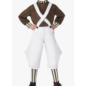 Kids Cosplay Costume Tops Straps Pants Stockings Chocolate Stripe Worker Uniform Set Halloween Cosplay Outfits, Size Small