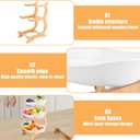RETON 3 Tier Fruit Bowl for Kitchen Countertop, Plastic Fruit Basket Rack with Bamboo Wood Stand for Tiered Vegetable Storage Tray, Salad Cake Snack Dessert Party (White)