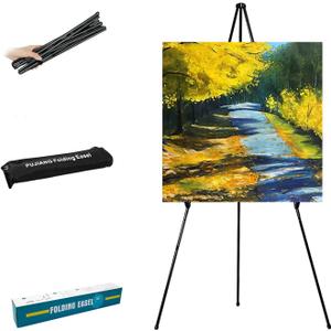 PUJIANG Easel Stand for Signs,63" Easels for Displaying Pictures, Display Easels for Wedding Sign Poster, Metal Floor Standing Easel,Folding Art Easel for Painting, Welcome Sign Stand with Carry Bag