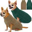 2 Pack Dog Sweaters for Small Dogs Turtleneck Pullover Cable Knit Puppy Stretch Clothes Chihuahua Yorkie Pomeranian Toy Poodle Boy Girl Pets Winter Doggie Clothes (XS, Green & Brown)