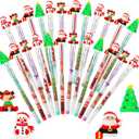 BBTO 24 Pcs Christmas Pencils Bulk Multi Point Stackable Push Pencil with Topper, Santa Claus Snowman Elk Xmas Tree Pens for Rewards Gift, Party Supplies, Christmas Stocking Stuffer