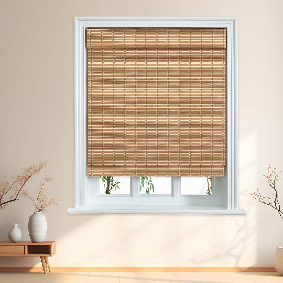 Custom Bamboo Shades – Cordless Roman Shades for Windows & Doors, Over 100 Color & Material Options, Bamboo Blinds, Light Filtering & Privacy Control, Indoor & Outdoor Use 24"L x 16"W