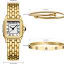 CHEETAH Womens Gold Bangle Watch and Bracelet Set,Gold White