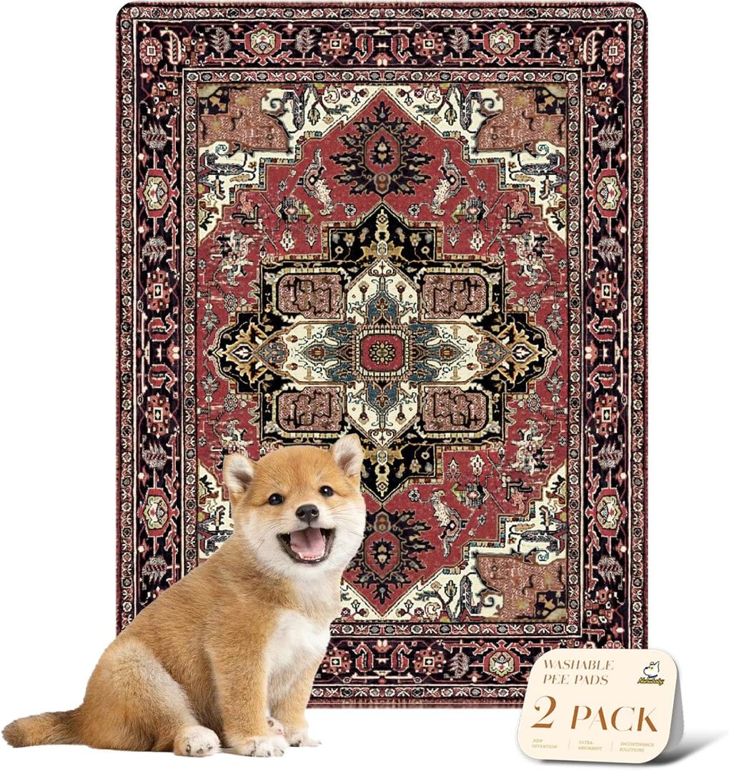 nunubaby Washable Pee Pads for Dogs, Stylish, Non-Slip and Leak-Proof Pee Pads. Reusable Potty Pads for Dogs for Crates and Floors.(Red/Rect, 18" x24" )