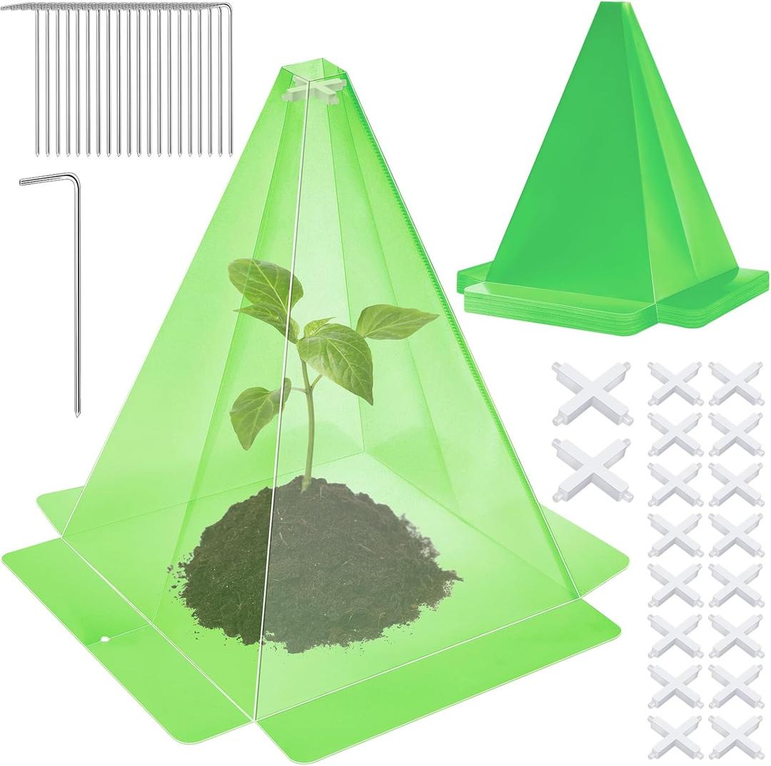 20 Pack Garden Cloches for Plants, Green Reusable Bell Plant Cover, Plastic Small Plant Seedling Protector with 40pcs Metal Stakes, Mini Greenhouse Against Sun, Frost, Snails, Birds, 7.8" x 11"
