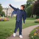 Bat Costume Kids Muscle Suit with Bat Wings for Boys Full Set Outfits Halloween Cosplay (Medium, Blue)