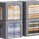 Lifewit Clothes Storage Bins with Metal Frame, Stackable Storage Box, Foldable Clothing Storage Bins with Lids, 40L Storage Bags Fabric Box Organizer with Clear Window Zippers Sturdy Handles 4 Pack