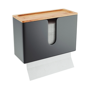 NATURE SUPPLIES Bamboo Paper Towel Dispenser with Removable Top Tray for Bathroom and Kitchen, Wall Mount and Countertop Multifold, C-Fold, Z-Fold, Tri-Fold Hand Towel Holder for Commercial Use, Black