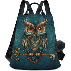ALAZA Owl Print Ethnic Backpack Purse for Women Anti Theft Fashion Back Pack Shoulder Bag