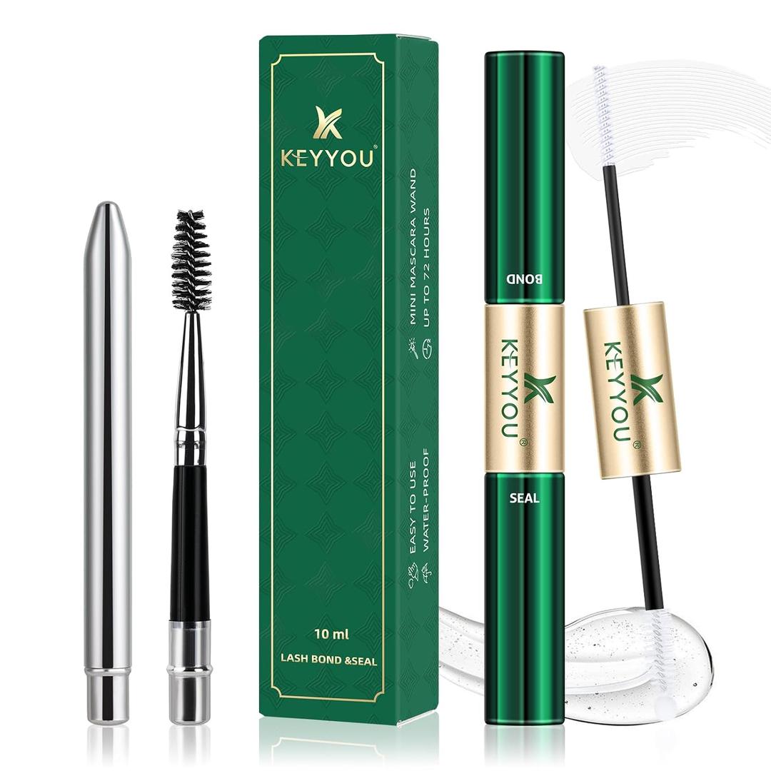 KEYYOU Lash Bond and Seal Cluster Lash Glue For Lash Clusters Strong Gentle Comfortable Bond and Seal WaterProof Mascara Wand Individual Lash Glue 5ml+5mlCLEAR)