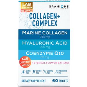 Marine Collagen Pills Complex – 200mg Hyaluronic Acid Supplement, Coenzyme Q10 CoQ10, Hydrolyzed Marine Collagen Peptides, Eternal Flower Hydration, Age Defense Supplements - 60 Sealed Tablets