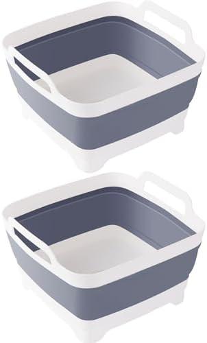 Collapsible Dish Tub 2X9L-Collapsible Basin Bucket Portable Sink-Outdoor Multiuse Foldable Sink Tub Wash Dish Basin for Kitchen Basin RV Camping (Grey+Grey)