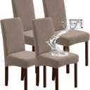 Genina 100% Waterproof Chair Covers for Dining Room Set of 4, Large Dining Room Chair Covers Protectors Stretch Kitchen Parson Chair Slipcovers for Home, Restaurant (Large, Leaves-Taupe)