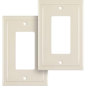 Henne Bery Modern Edge Decorative Wall Plate Switch Plate Outlet Cover, Durable Solid Zinc Alloy (Single Decorator 2PK, Light Almond)